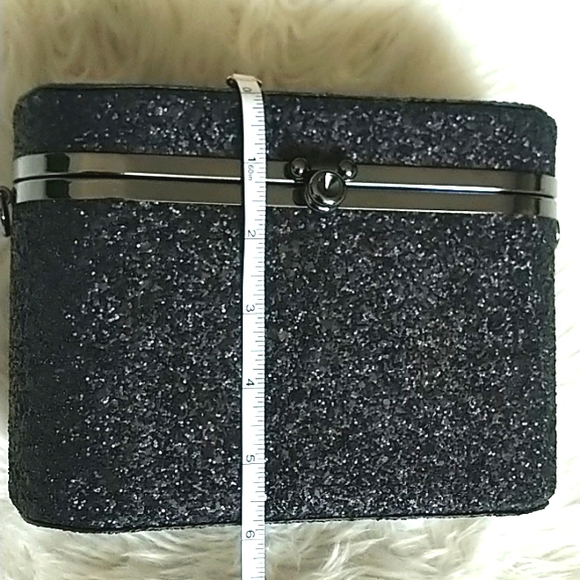 A New Day Black Glitter Oval Box Minaudiere Clutch - Picture 12 of 15